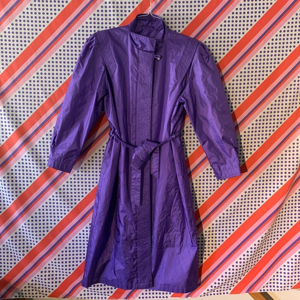 Misty Weather Vintage 80s Purple Windbreaker Trench Raincoat Jacket Belted 11/12